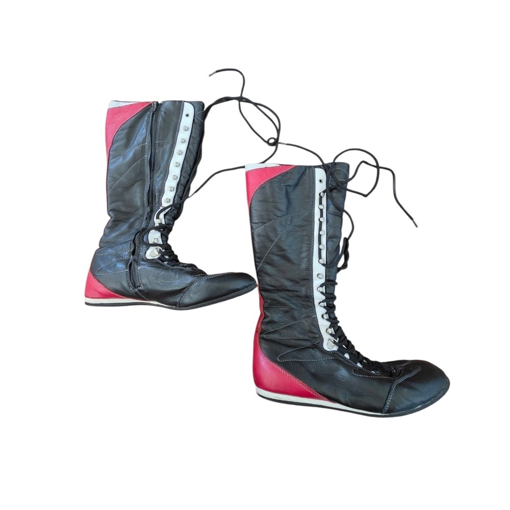 Fornarina VTG RARE Y2K Sportglam Grunge Moto Combat Lace up Leather Boots sz 8